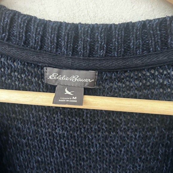Eddie Bauer Women's Medium Linen Cotton Blend Navy Blue Knit Cardigan - Picture 2 of 4